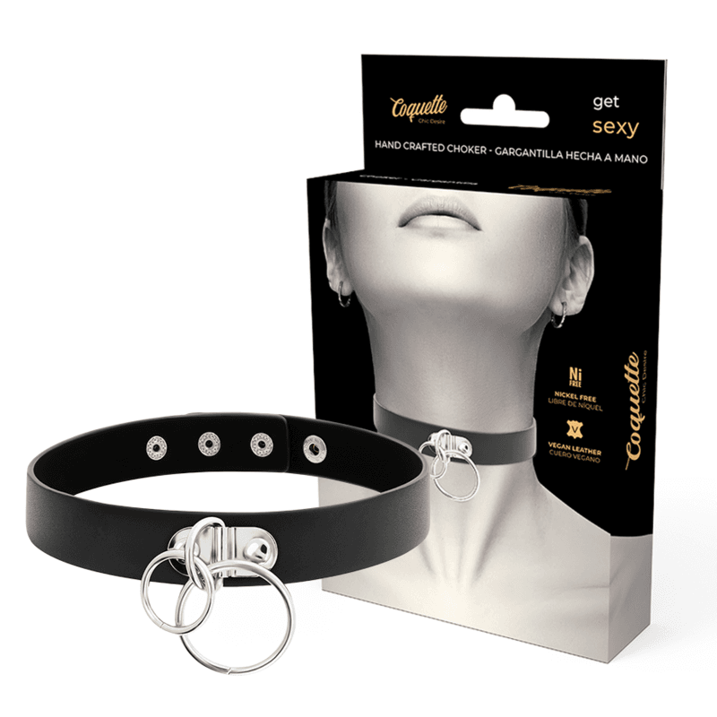 Ilhaerotica - COQUETTE - CHIC DESIRE GARGANTILHA DE COURO VEGANO DE ANEL DUPLO