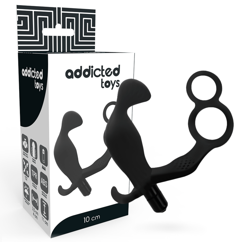 Ilhaerotica - ADDICTED TOYS - PLUG ANAL COM ANEL DE PÊNIS DUPLO E TESTÍCULOS PRETO