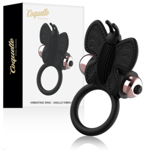COQUETTE TOYS – ANEL BORBOLETA COM VIBRADOR PRETO/ OURO