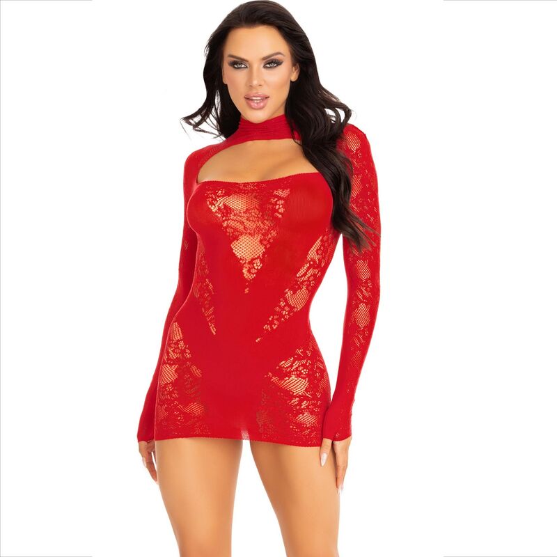 Ilhaerotica - LEG AVENUE - MINI VESTIDO COM RENDA MANGA COMPRIDA VERMELHO