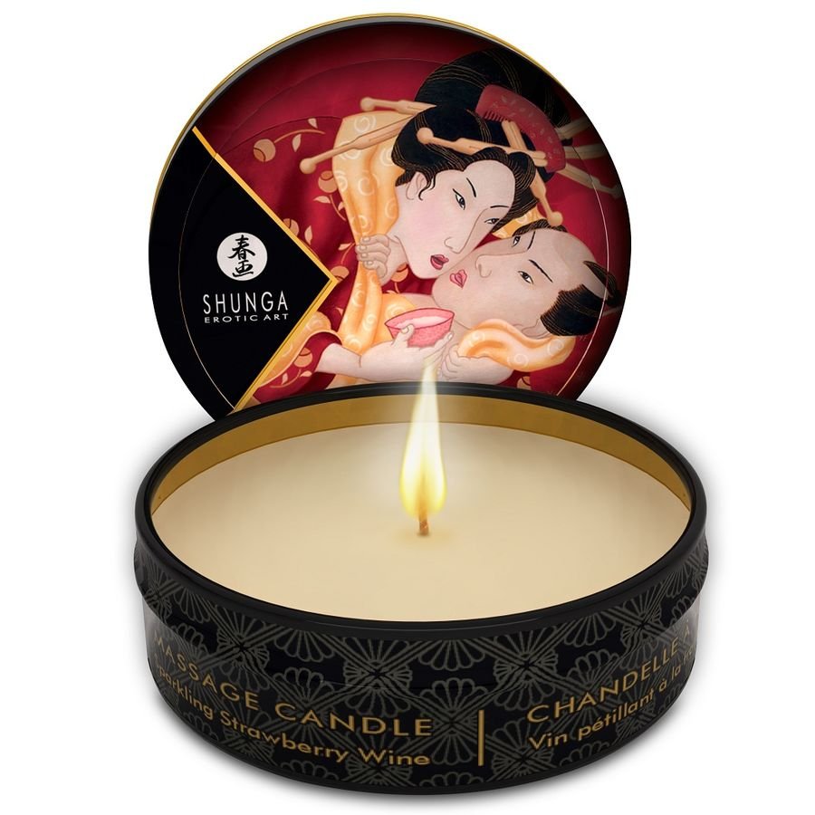 Ilhaerotica - SHUNGA - MINI CARESS POR CANDELIGHT MORANGOS E VELA DE MASSAGEM CAVA 30 ML