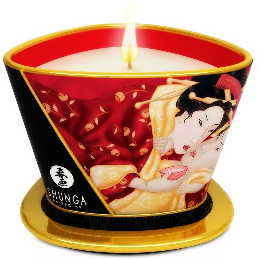 Ilhaerotica - SHUNGA - MINI CARESS POR CANDELIGHT MORANGOS E VELA DE MASSAGEM CAVA 170 ML