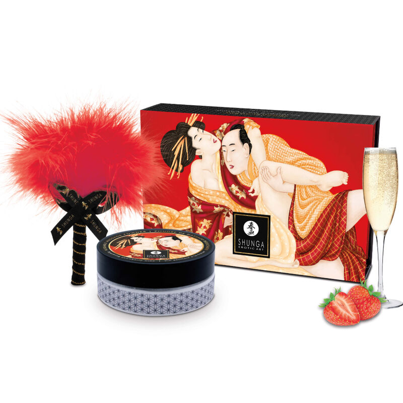 Ilhaerotica - SHUNGA - KIT DE PÓ DE MASSAGEM COMESTÍVEL DE MORANGO