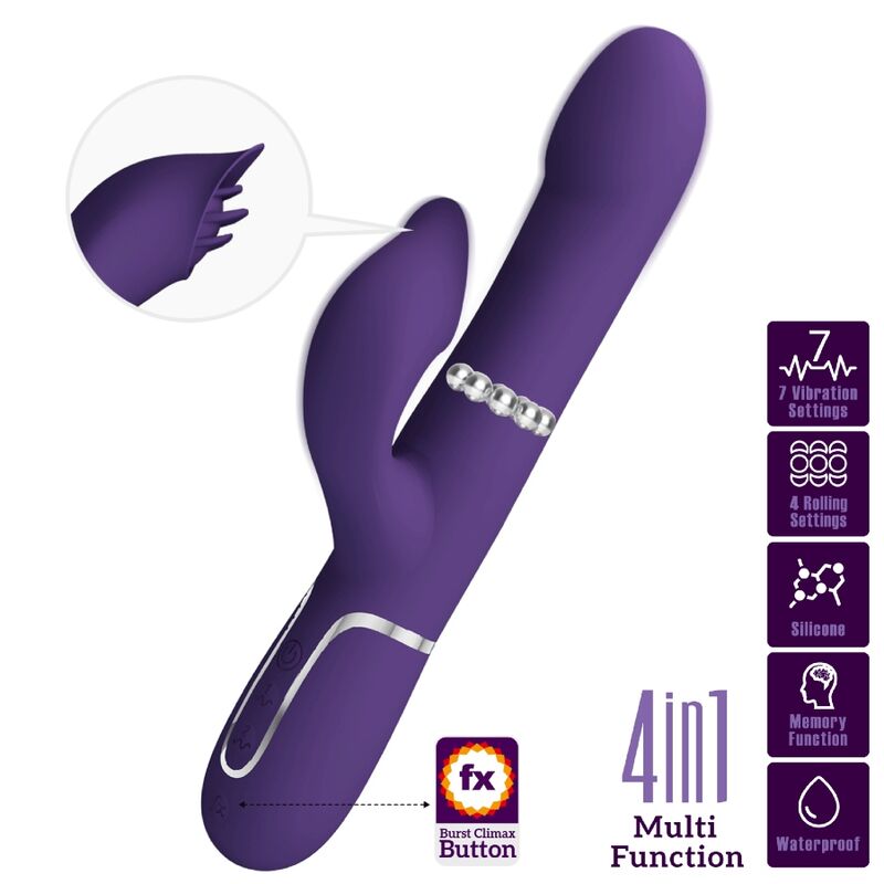 Ilhaerotica - PRETTY LOVE - ZALIN VIBRADOR DE COELHO PÉROLAS 4 EM 1 ROXO
