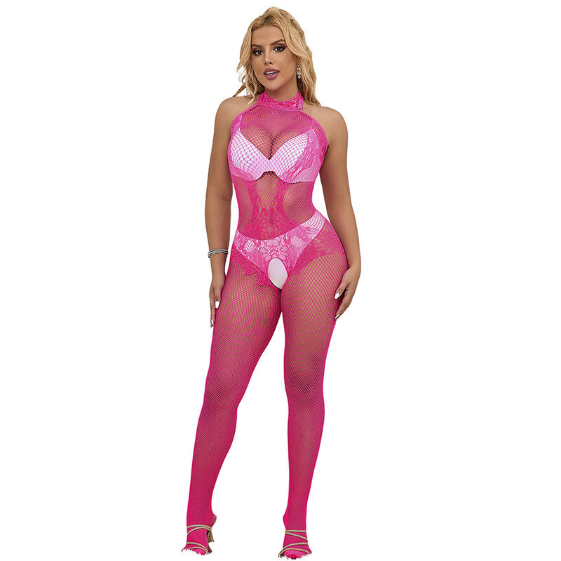 Ilhaerotica - SUBBLIME - 952389 BODYSTOCKING SEM FUNDO DE REDE E RENDA COM GOLA ALTA ROSA TAMANHO ÚNICO