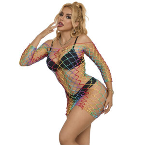 SUBBLIME – 952426 RAINBOW MANGA LONGA FISHNET VESTIDO TAMANHO ÚNICO