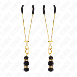 KINK – PINÇAS FINAS DOURADAS COM 3 CONTAS DE VIDRO PRETAS 7 CM