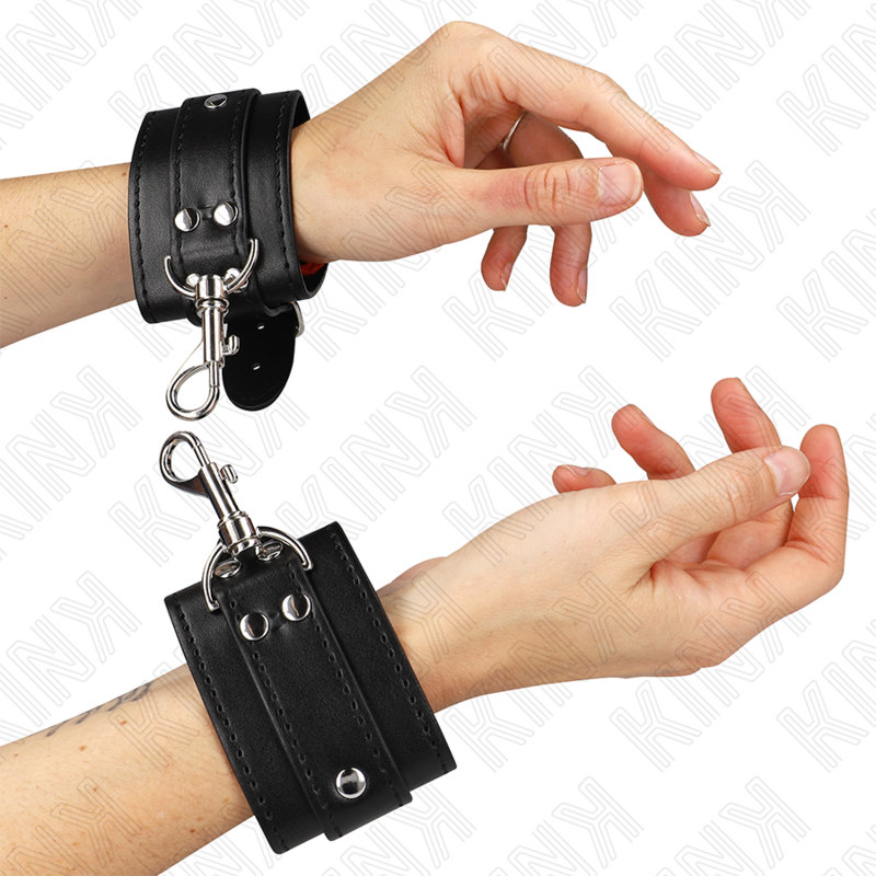 Ilhaerotica - KINK - PROTEÇÕES DE PULSO DE MASMORRA COM BLOQUEIO PRETO AJUSTÁVEIS 21-28 CM X 5