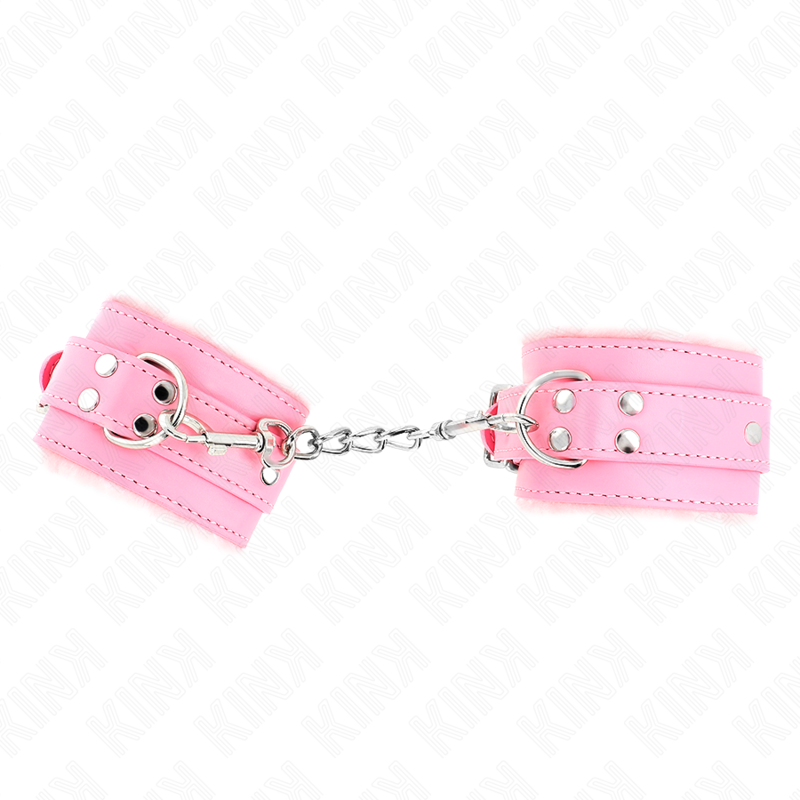 Ilhaerotica - KINK - PULSO FORRO DE PELE ROSA COM CINTO ROSA AJUSTÁVEL 17-29 CM X 6 CM