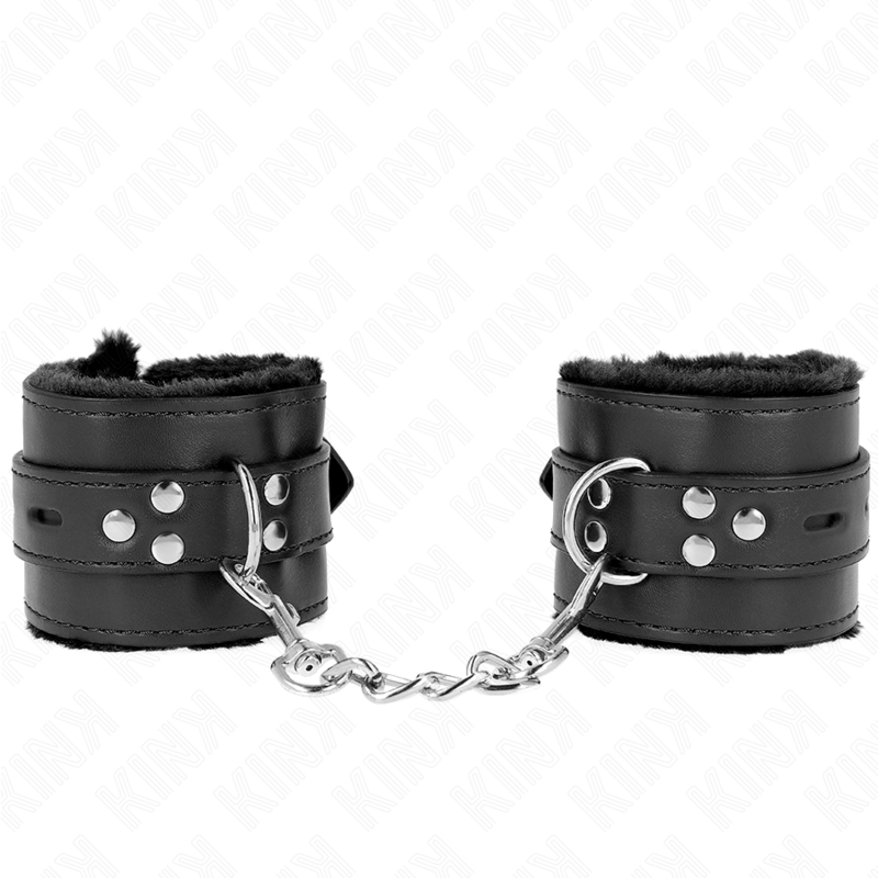 Ilhaerotica - KINK - PULSO FORRO DE PELE COM FUROS QUADRADOS PRETO E CINTO PRETO AJUSTÁVEL 17-29 CM X 6 CM