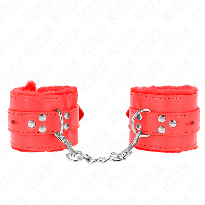 Ilhaerotica - KINK - PULSO FORRO DE PELE COM FUROS QUADRADOS VERMELHO E CINTO VERMELHO AJUSTÁVEL 17-29 CM X 6 CM