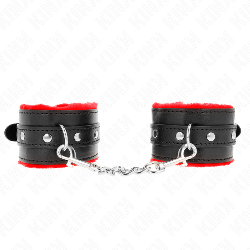 Ilhaerotica - KINK - PULSO PREMIUM FORRO DE PELE VERMELHO COM CINTO PRETO AJUSTÁVEL 17-29 CM X 6 CM