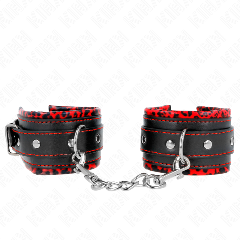Ilhaerotica - KINK - PULSO FORRO DE PELE VERMELHO / PRETO AJUSTÁVEL 17-29 CM X 6 CM