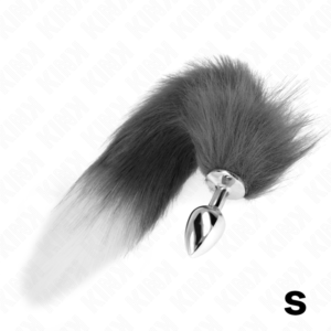 KINK – PLUG ANAL TAMANHO S 7 X 3 CM COM CAUDA SINTÉTICA 40 CM CINZENTO E BRANCO