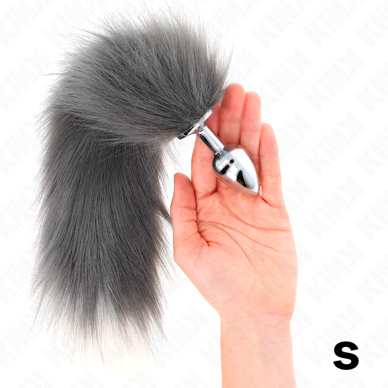 KINK - PLUG ANAL TAMANHO S 7 X 3 CM COM CAUDA SINTÉTICA 40 CM CINZENTO E BRANCO - Image 3