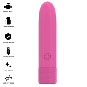 INTENSE – SYMONE  USB RECARREGÁVEL VIBRATÓRIA BULLET 8 VIBRAÇÕES ROSA 10 X 2,2 CM