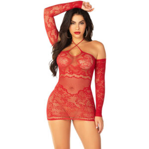 LEG AVENUE – MINI VESTIDO DE MALHA MANGA COMPRIDA OMBRO A OMBRO VERMELHO