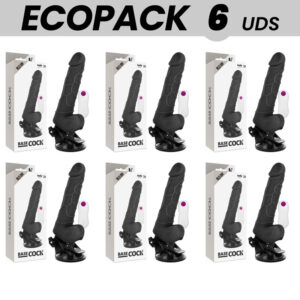ECOPACK 6 UNIT – BASECOCK VIBRADOR REALISTA CONTROLE REMOTO PRETO COM TESTÍCULOS 19.5 CM -O- 4 CM