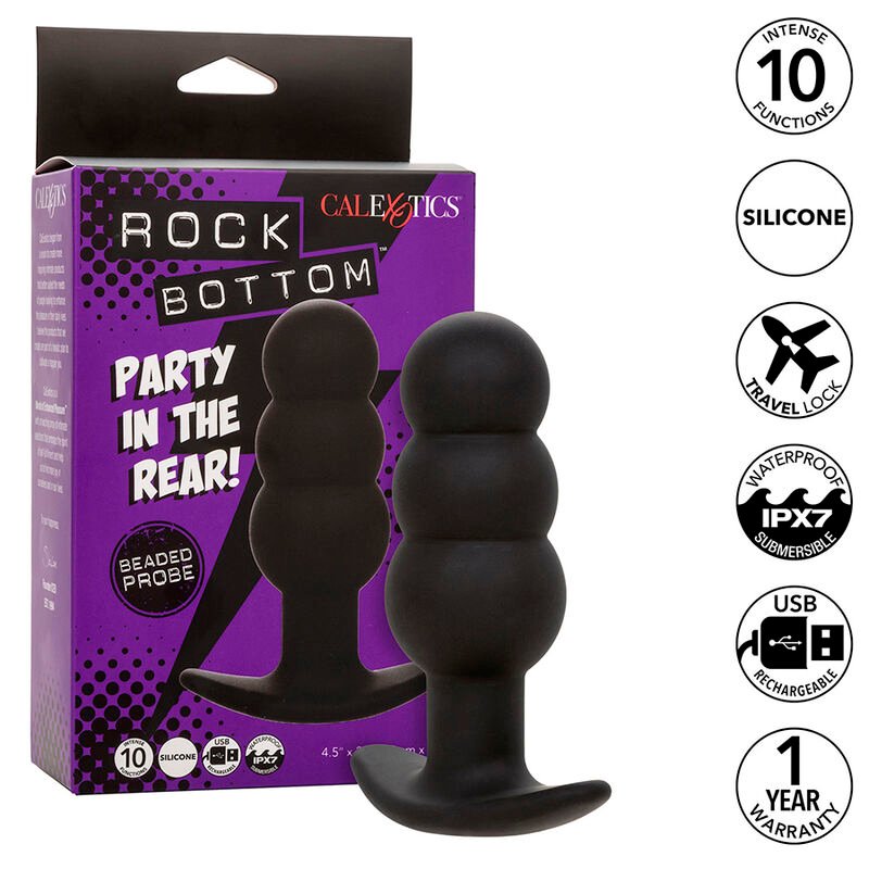 Ilhaerotica - CALEXOTICS - ROCK BOTTOM PLUG ANAL COM ESFERAS 10 VIBRAÇÕES SILICONE PRETO