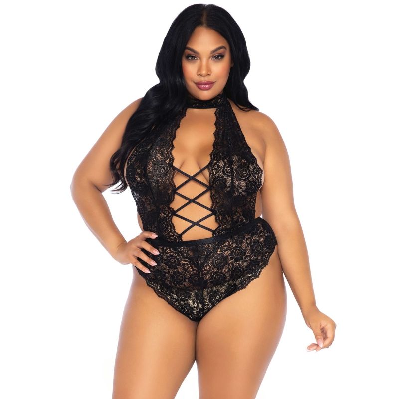 Ilhaerotica - LEG AVENUE - FLORAL RENDA CROTHLESS TEDDY PLUS SIZE