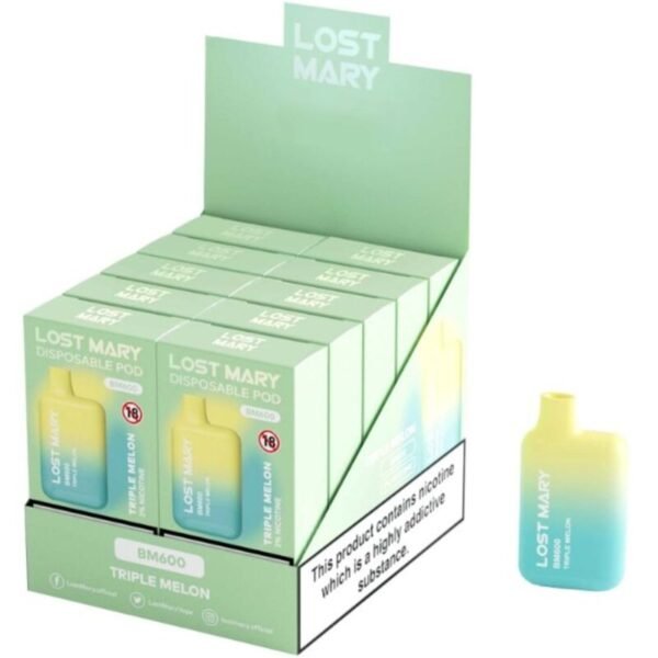 Ilhaerotica - LOST MARY - (EXPOSITOR PROFESSIONAL PACK -10 UNIDADES) BM600 NICOTINE VAPER 2% DESCARTÁVEL TRIPLE MELÃO