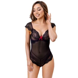 LIVCO CORSETTI FASHION – EVELYN LC 20243 BODY COM RENDA E TRANSPARÊNCIAS PRETO S/M