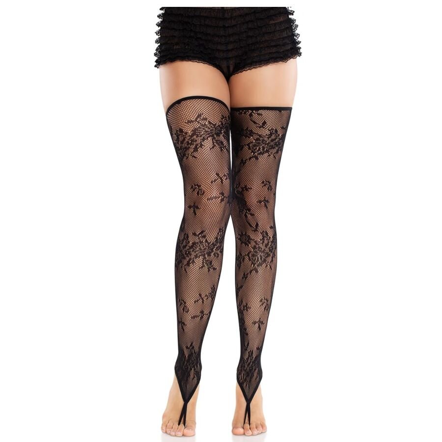 Ilhaerotica - LEG AVENUE - MEIAS SEM PÉS DE RENDA FLORAL PRETAS