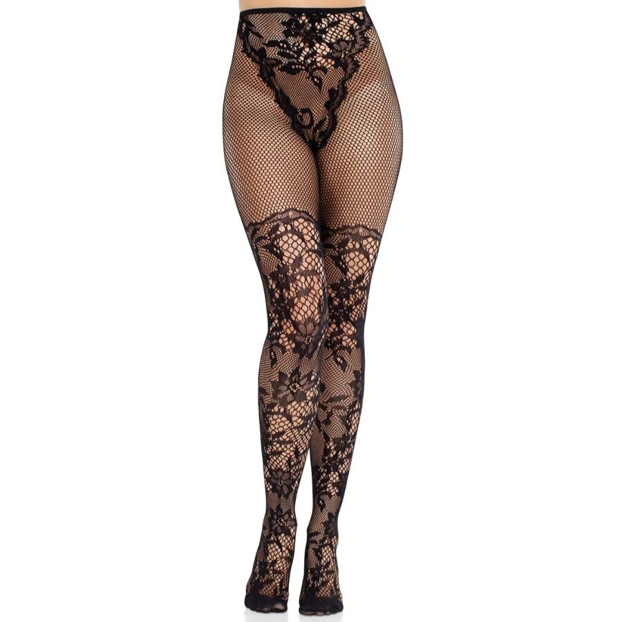 Ilhaerotica - LEG AVENUE - MEIAS DE RENDA DÁLIA COM DETALHE DE REDE PRETAS