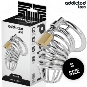ADDICTED TOYS LOCKED – GAIOLA DE PÊNIS DE METAL COM CÉLULA DE FERRO 4 CM TAMANHO S