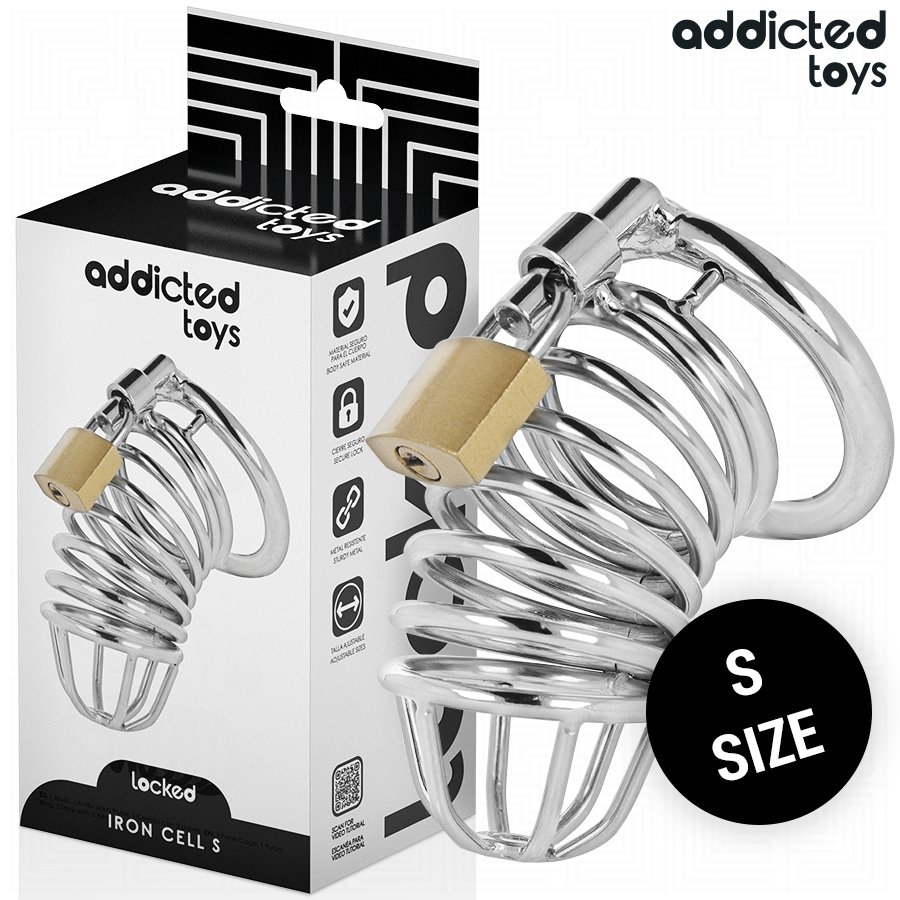 Ilhaerotica - ADDICTED TOYS LOCKED - GAIOLA DE PÊNIS DE METAL COM CÉLULA DE FERRO 4 CM TAMANHO S