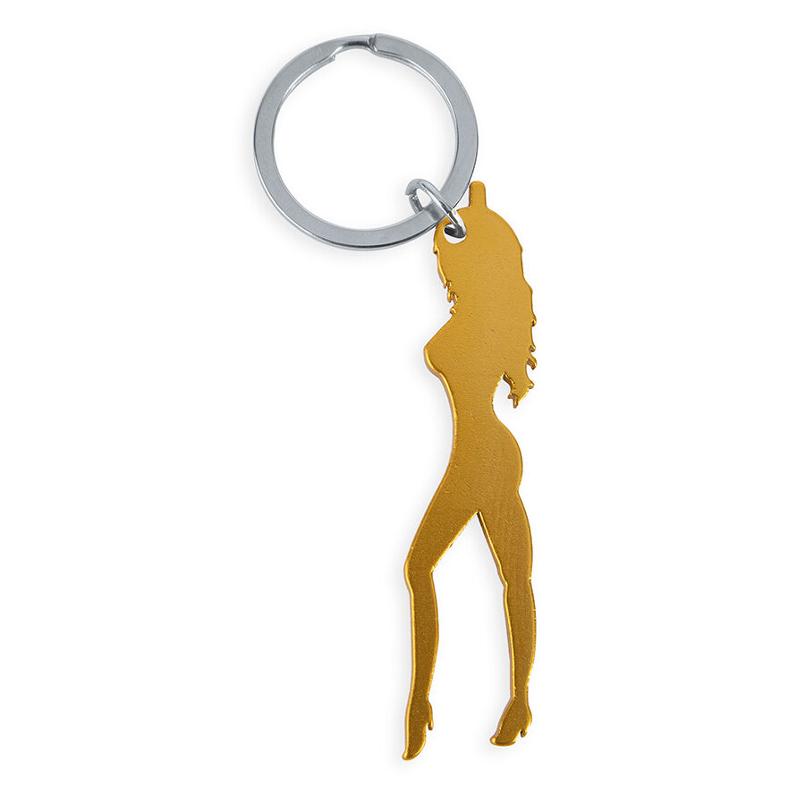Ilhaerotica - DIABLO PICANTE - CHAVEIRO COM SILHUETA FEMININA NA COR DOURADA COM ABRIDOR DE CERVEJA