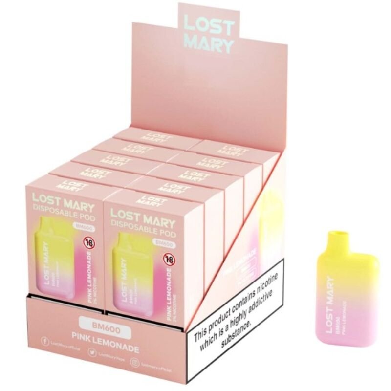 Ilhaerotica - LOST MARY - (EXPOSITOR PROFESSIONAL PACK -10 UNIDADES) BM600 NICOTINE VAPER 2% DESCARTÁVEL PINK LIMONADE