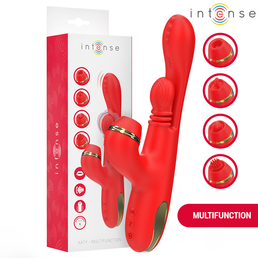 Ilhaerotica - INTENSE - ESTIMULADOR DE CLITÓRIS MULTIFUNCIONAL KATY 4 CABEÇAS INTERCAMBIÁVEIS VERMELHO