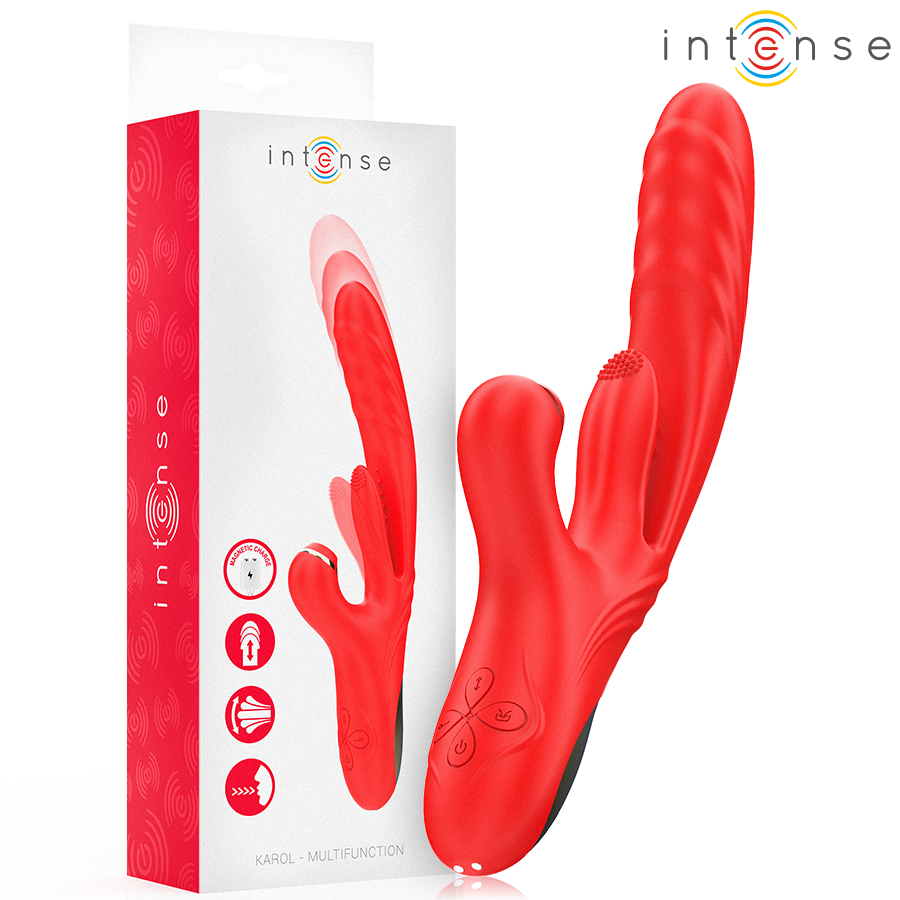 Ilhaerotica - INTENSE - VIBRADOR MULTIFUNCIONAL KAROL THRUST & STIMULATION & ONDAS ESTIMULANTES VERMELHO