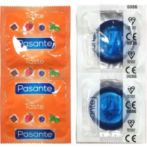 PASANTE – SACO DE PRESERVATIVO SABOR BLUEBERRY 144 UNIDADES