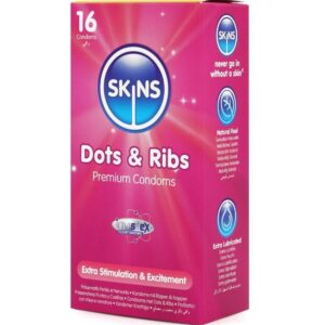SKINS – DOTS & RIBS PREMIUM PRESERVATIVOS PACOTE COM 16