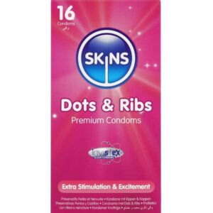 SKINS – DOTS & RIBS PREMIUM PRESERVATIVOS PACOTE COM 16