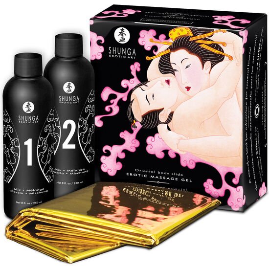 Ilhaerotica - SHUNGA - GEL DE MASSAGEM ERÓTICA CORPO A CORPO ORIENTAL MORANGOS E CAVA