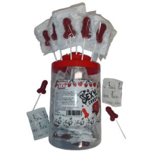 DIABLO PICANTE – 50 PIRULITOS DE PÊNIS DE MORANGO E CEREJA 50 UNIDADES