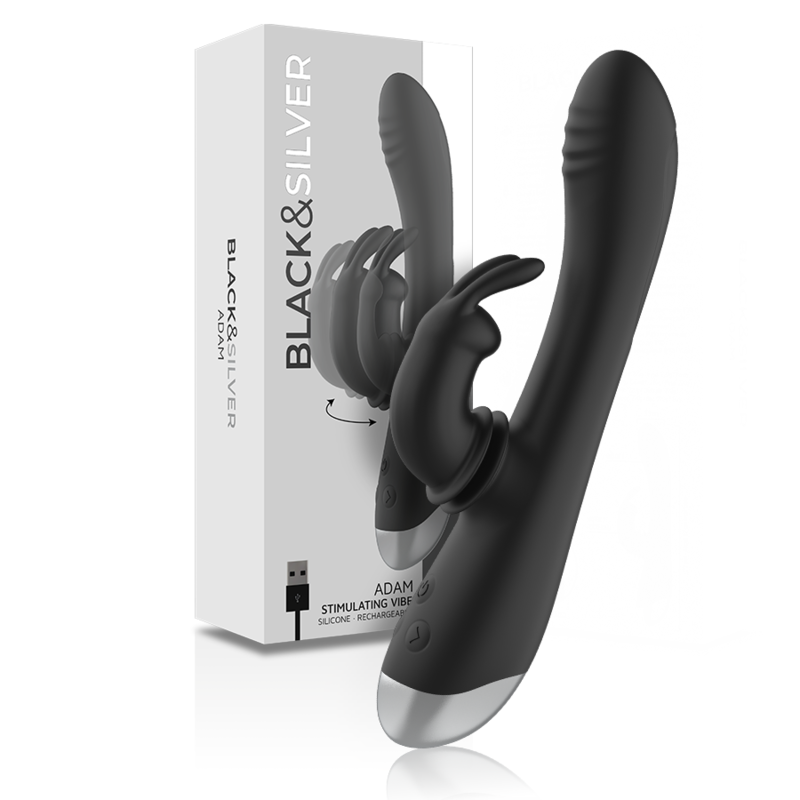 Ilhaerotica - BLACK&SILVER - DJ. ESTIMULADOR DE COELHO DE SILICONE RECARREGÁVEL ADAM PRETO