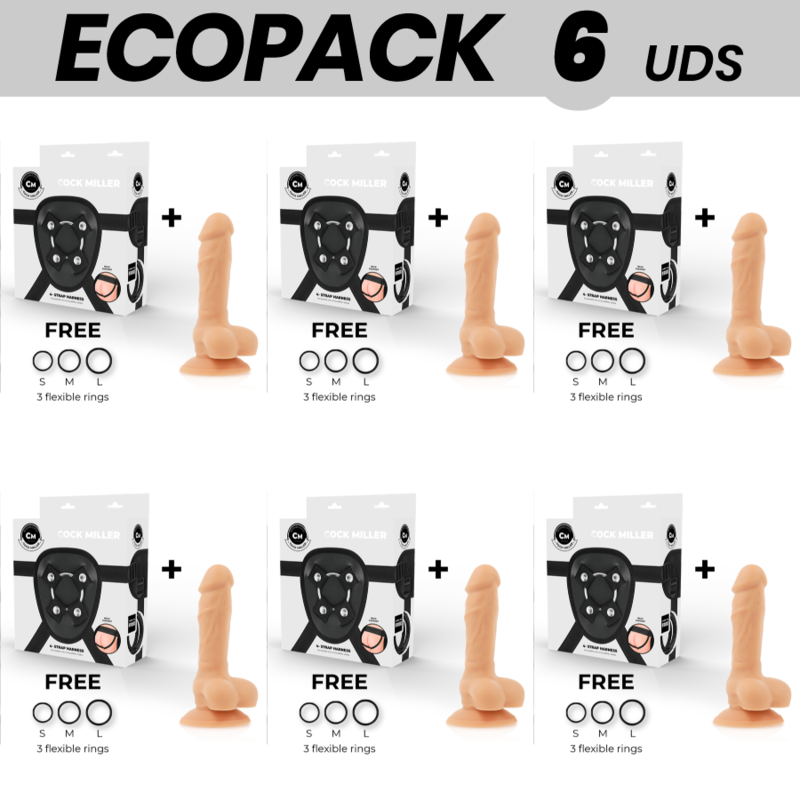 Ilhaerotica - ECOPACK 6 UNIDADES - COCK MILLER ARNÊS + DILDO SILICONE DENSIDADE ARTICULVEL COCKSIL 13 CM