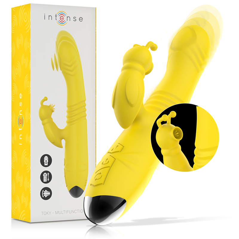 Ilhaerotica - INTENSE - VIBRADOR MULTIFUNO TOKY PARA CIMA E PARA BAIXO COM ESTIMULADOR CLITÓRICO AMARELO