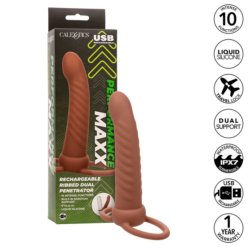Ilhaerotica - CALEXOTICS - MAXX RIBBED DUAL PENETRATOR 10 VIBRAÇÕES MARROM