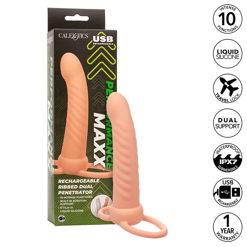 Ilhaerotica - CALEXOTICS - MAXX RIBBED DUAL PENETRATOR 10 VIBRAÇÕES CARNE