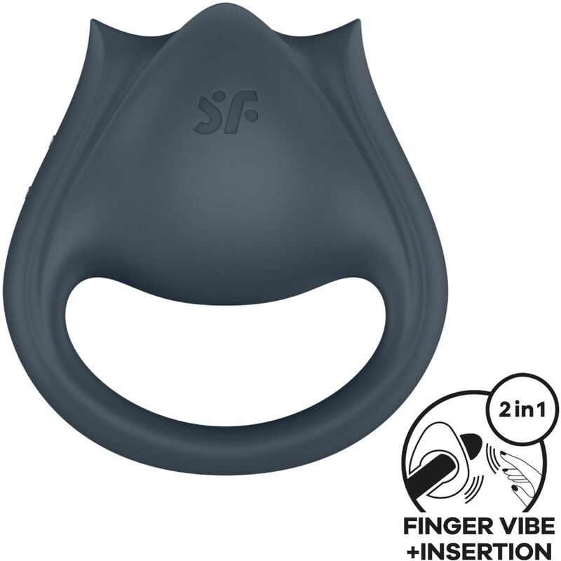 Ilhaerotica - SATISFYER - PERFECT PAIR 2 MULTIVIBRANTES 2 EM 1 ANEL PARA PÊNIS E ESTIMULADOR DE DEDO CINZA