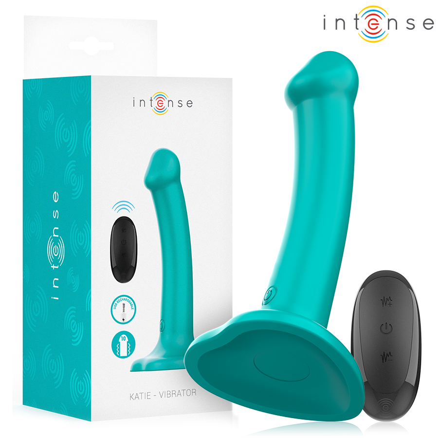 Ilhaerotica - INTENSE - VIBRADOR KATIE COM VENTOSA 10 VIBRAÇÕES CONTROLE REMOTO AZUL