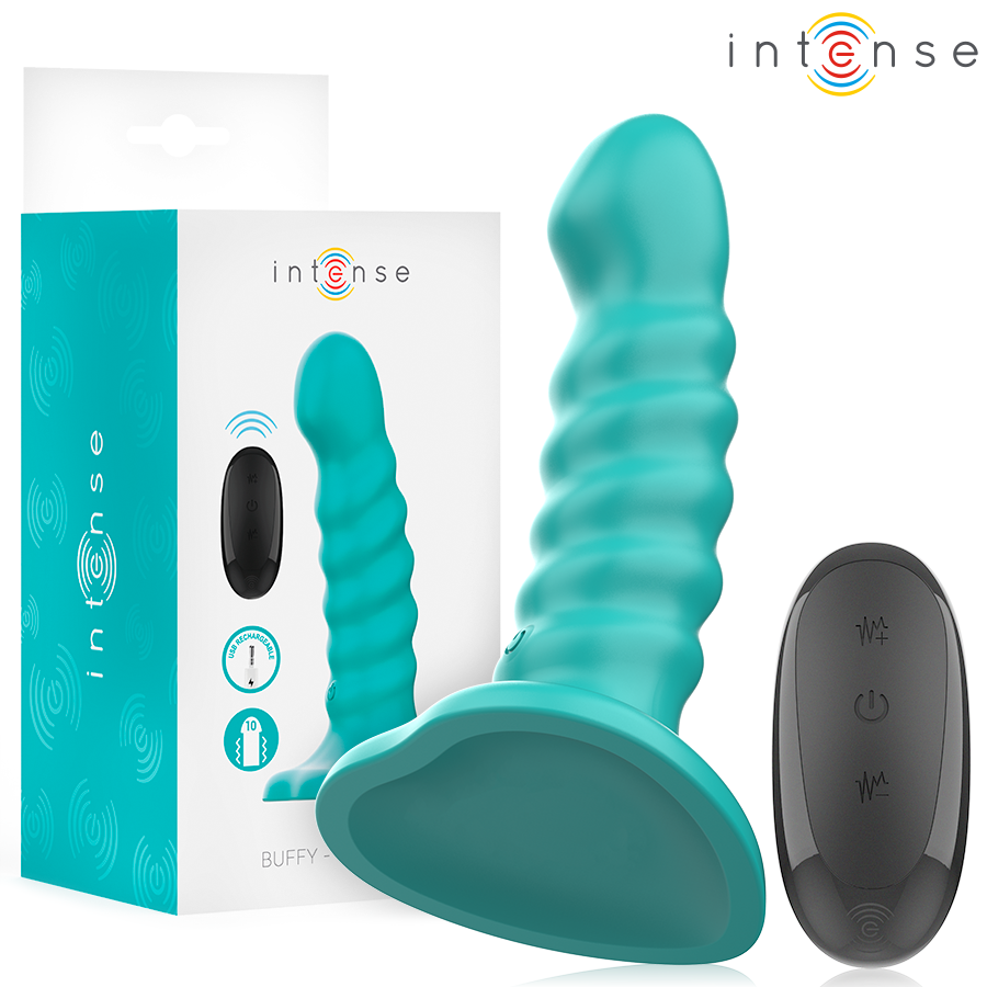 Ilhaerotica - INTENSE - VIBRADOR BUFFY TAMANHO P DESIGN ESPIRAL 10 VIBRAÇÕES CONTROLE REMOTO AZUL