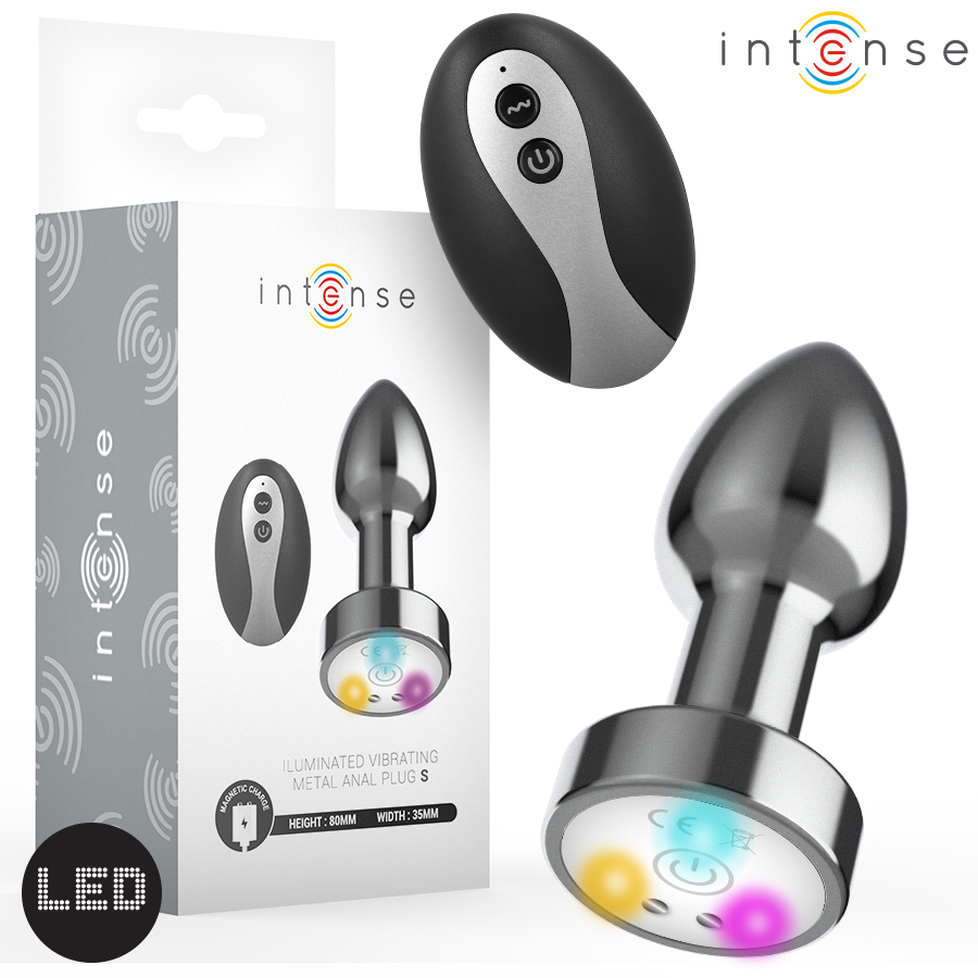 Ilhaerotica - INTENSE - PLUG ANAL DE METAL VIBRANTE COM LUZES LED E CONTROLE REMOTO - TAMANHO S
