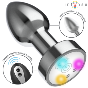INTENSE – PLUG ANAL DE METAL VIBRANTE COM LUZES LED E CONTROLE REMOTO – TAMANHO S