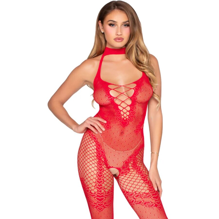 Ilhaerotica - LEG AVENUE - 89336 BODYSTOCKING SEM FUNDO VERMELHO - TAMANHO ÚNICO